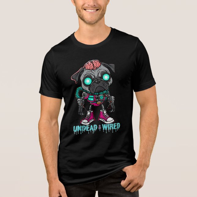 Camiseta Grafite de Skater de Pug Zombie (Frente)
