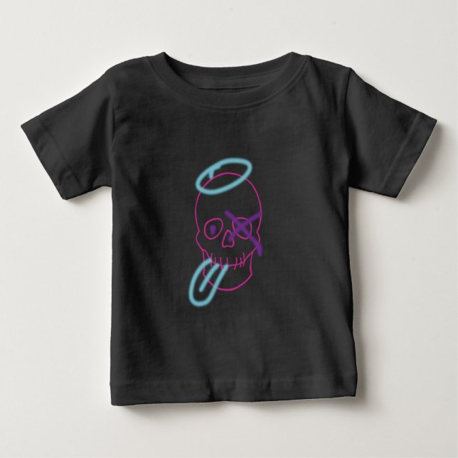 Camiseta Grafite do crânio - Cor-de-rosa, púrpura, azul e p (Frente)