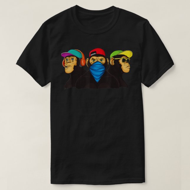 Camiseta Grafite Moderno de Três Macacos Sábios (Frente do Design)