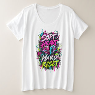 Camiseta Grafite Neon Glitch com Reset Difícil e Coração Ma
