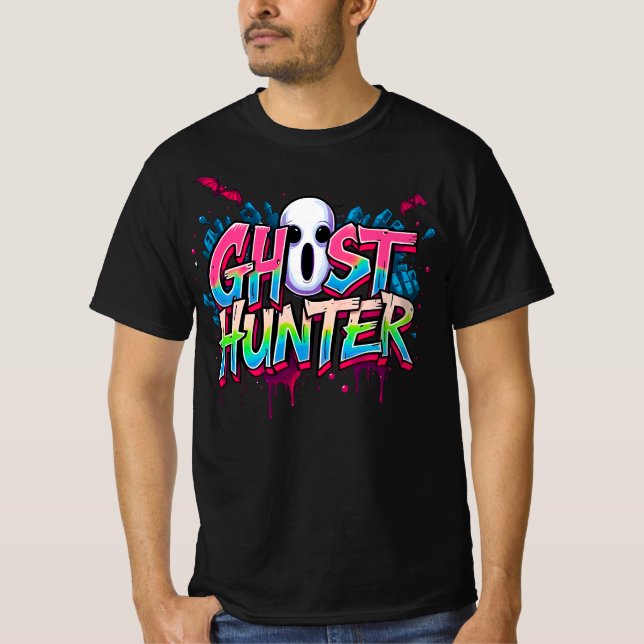 Camiseta Grafite Paranormal do Fantasma Hunter Preto (Frente)