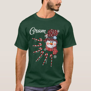 Camiseta Gram Snowman Candy Cane Xadrez Vermelha de Natal C