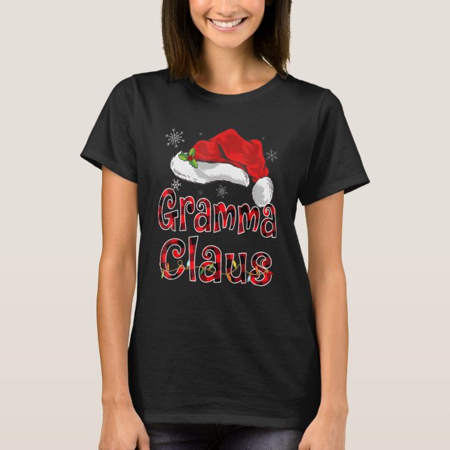 Camiseta Gramma Claus Shirt Santa Hat Xadrez Vermelha Buffa (Frente)