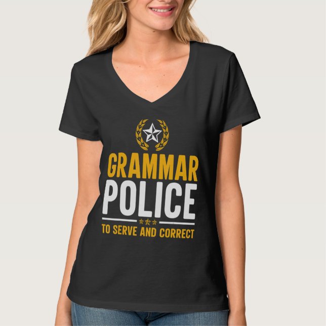 Camiseta Grammar Polícia Engraçado Professor de Inglês (Frente)
