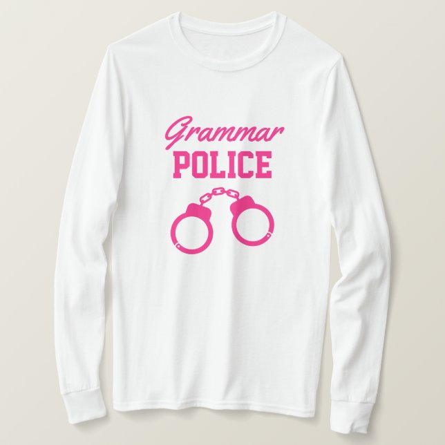 Camiseta Grammar Polícia rosa algema palha longa-manga prof (Frente do Design)
