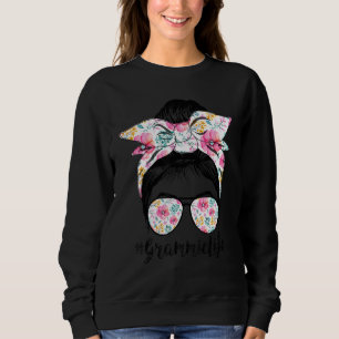 Camiseta Grammie Life Messy Hair Bun Floral Mulheres Mãe