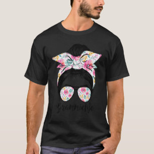 Camiseta Grammie Life Messy Hair Bun Floral Mulheres Mãe