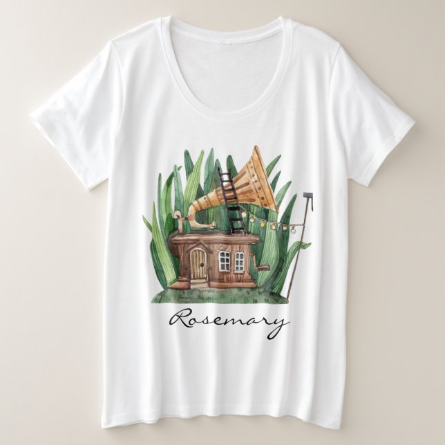 Camiseta Gramofone Timesical Fairytalle House Watercolor (Frente do Design)
