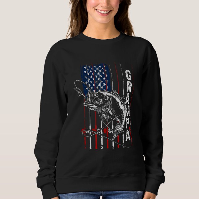 Camiseta Grampa Fishing American Flag Vintage (Frente)