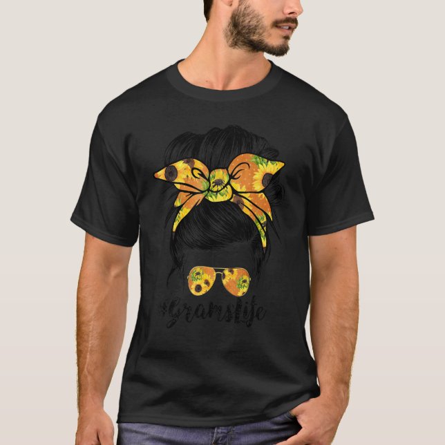 Camiseta Grams Life Sunflower Messaging Dia de as mães (Frente)