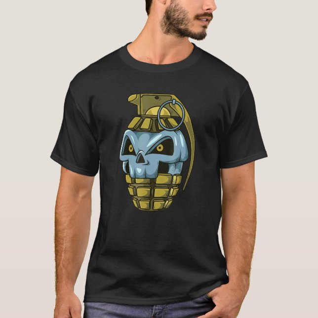 Camiseta Granada do crânio de mão explosiva (Frente)