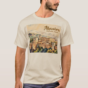 Camiseta Granada Espanha Alhambra Aquarela Viagem Vintage