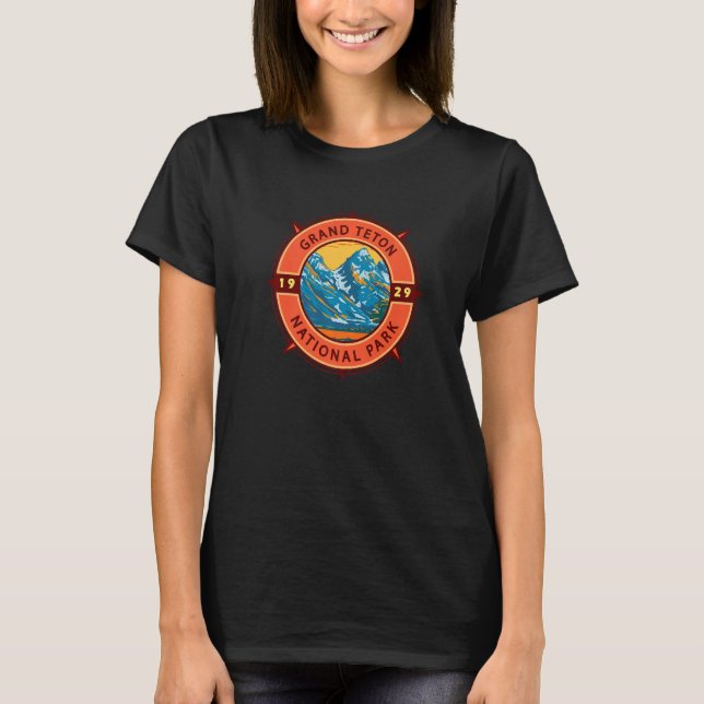 Camiseta Grand Teton National Park Retro Compass Emblem Pre (Frente)