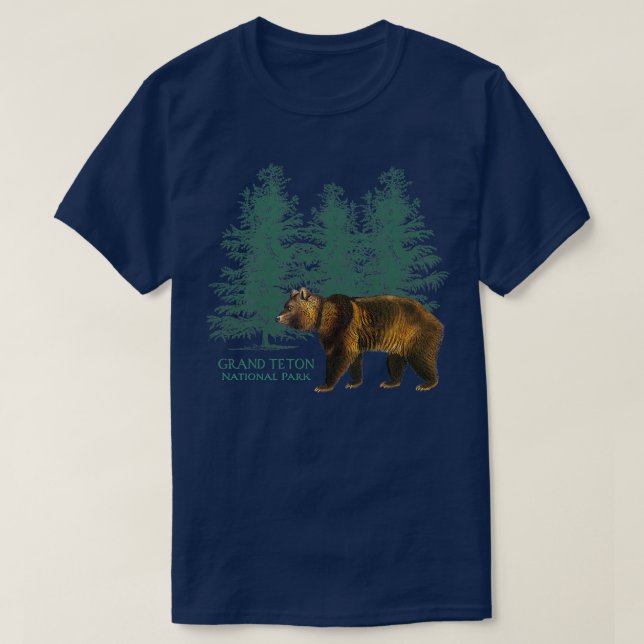 Camiseta Grand Teton National Park Wyoming Bear Trees Retro (Frente do Design)