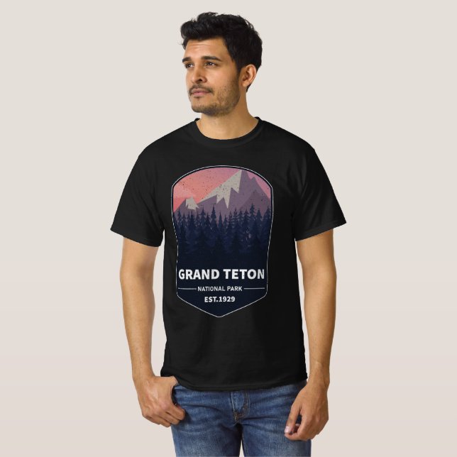 Camiseta Grand Teton National Park Wyoming EUA Hiker Camper (Frente Completa)