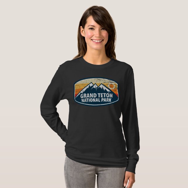 Camiseta Grand Teton National Park Wyoming Retro Distante (Frente Completa)