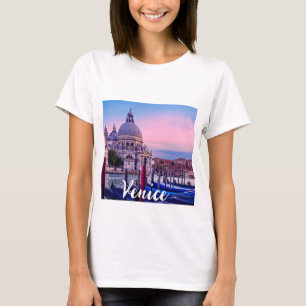 Camiseta Grande Canal com gondolas e igreja em Veneza