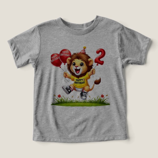 Camiseta Grande Celebração: Leão com Balões (Design frontal)