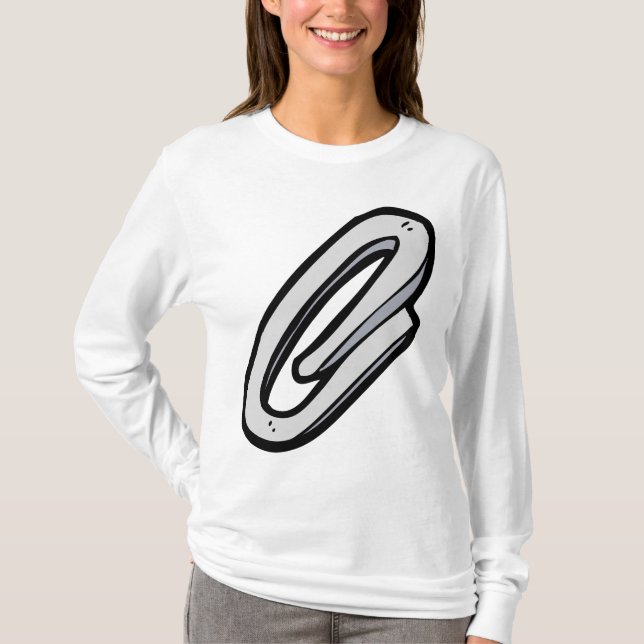 Camiseta Grande Clipe de Papel Prateado Material de Escritó (Frente)