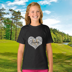 Camiseta Grande Coração de Diamante, Monograma de Ouro, Nom