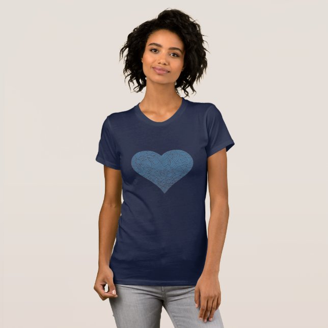 Camiseta Grande Coração Xadrez Azul (Frente Completa)