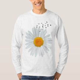 Camiseta Grande Daisy Flower com bando de aves voadoras.