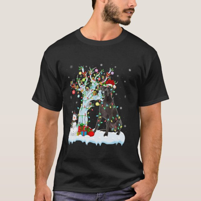 Camiseta Grande Dane Cão Xmas Elemento Árvore Luz Grande Da (Frente)