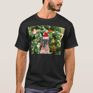 Camiseta Grande Dane com Árvore de Natal Boxes Santa Hat