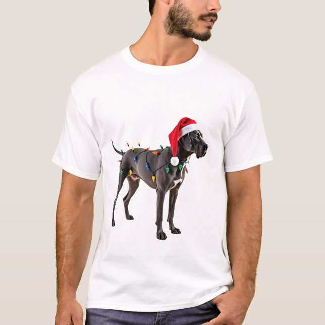 Camiseta Grande Danês Luz de Natal Feriado  (4) (Frente)