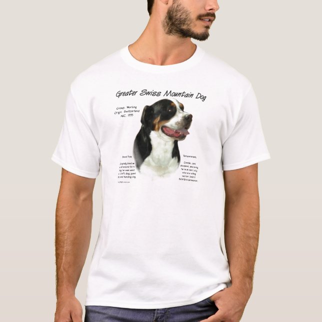 Camiseta Grande Design de História do Cachorro na Suíça (Frente)
