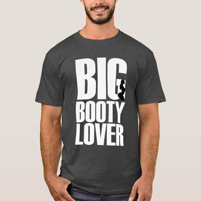 Camiseta Grande e Engraçado Booty Lover em Texto Branco (Frente)