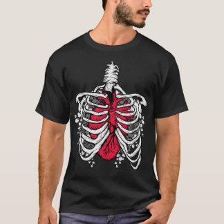Camiseta Grande esqueleto de coração vermelho
