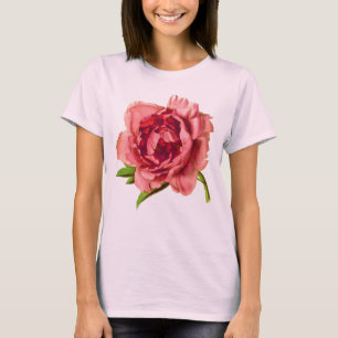 Camiseta Grande Flor de Peônia Rosa Coral