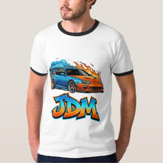 Camiseta Grande Gráfico de Carro de Drift de Rua JDM em Cha