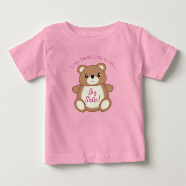 Camiseta Grande Irmã, Chá de fraldas de Urso Rosa (Frente)