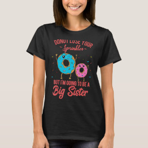 Camiseta Grande Irmã Gravidez Anúncio Rosquinha Azul Rosa