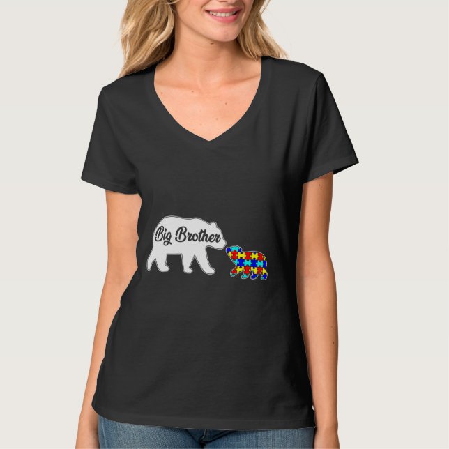 Camiseta Grande Irmão Urso Autismo Aconselhamento Suporte F (Frente)