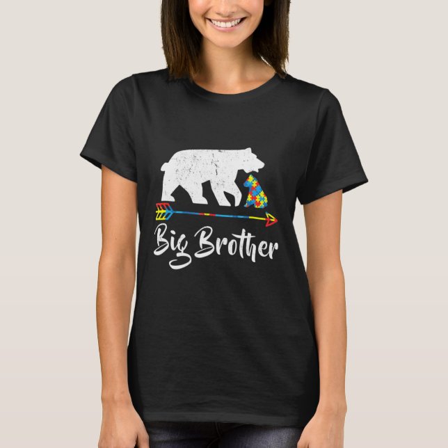 Camiseta Grande Irmão Urso Autismo Consciência Orgulhosa Au (Frente)