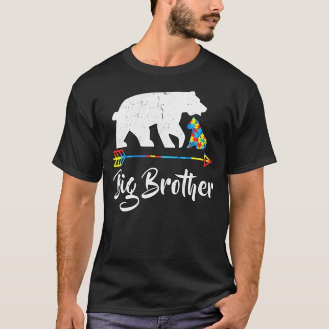 Camiseta Grande Irmão Urso Autismo Consciência Orgulhosa Au (Frente)