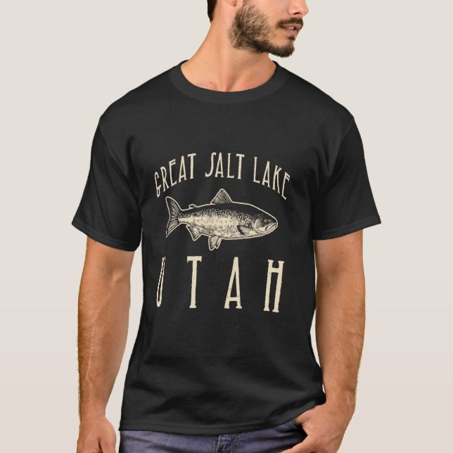 Camiseta GRANDE LAGO SALGADO, UTAH, um Design Retrô de Pesc (Frente)