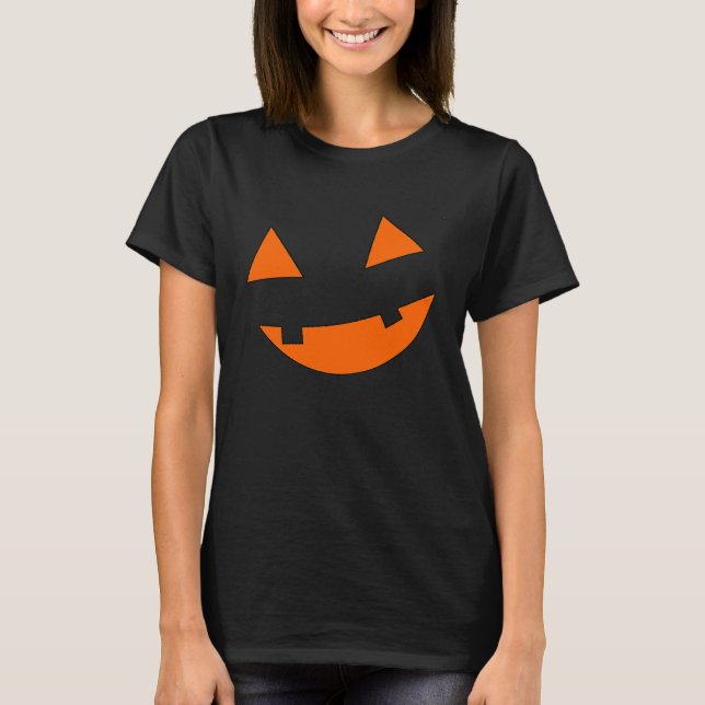 Camiseta Grande Laranja Assustador Sorrindo Cara de Abóbora (Frente)