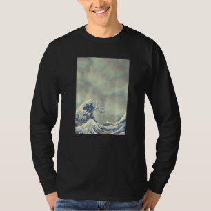 Camiseta Grande Onda de Hokusai em Nuvens Grunge