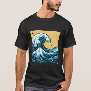 Camiseta Grande Onda sob um Céu Amarelo. Gráfico vetorial.