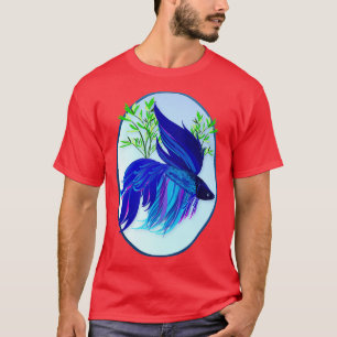 Camiseta Grande Oval de Peixes de Combate de Siamês Azul