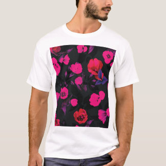 Camiseta Grande padrão floral de tulipas estilizadas.
