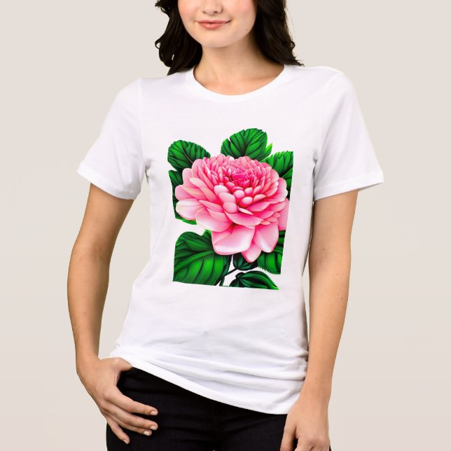 Camiseta Grande Pensão Rosa com Folhas Verde Esmeraldas (Frente)
