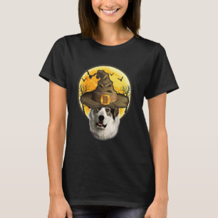 Camiseta Grande Pirenéu Chapéu de Bruxa Com Lua Halloween C