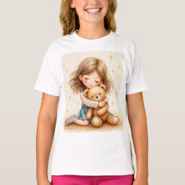 Camiseta Grandes Abraços - Garota Bonita Abraçando Urso de
