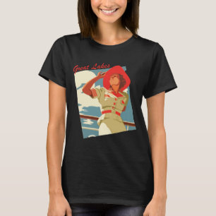 Camiseta Grandes Lagos Mulher Chapéu Vermelho Viagem