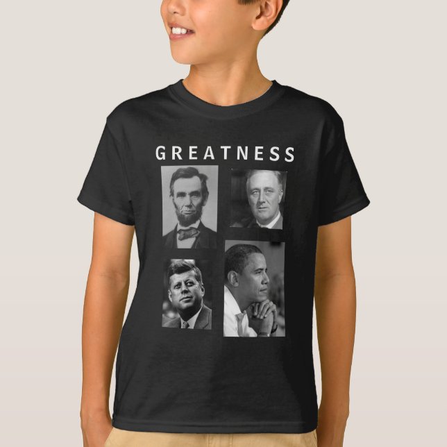 Camiseta GRANDEZA Lincoln FDR JFK Obama de Obama - MIÚDOS (Frente)